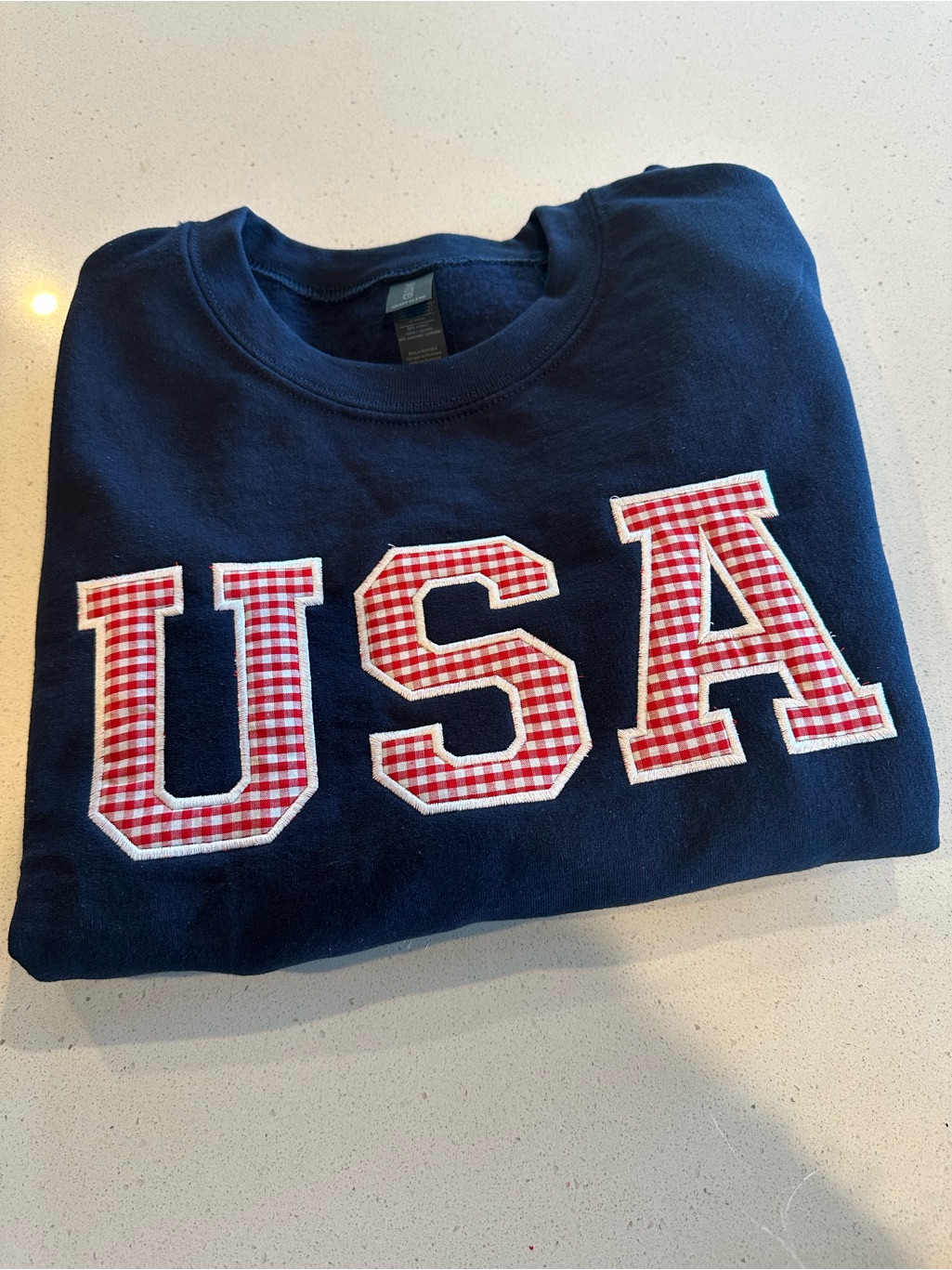 Gildan Navy Sweatshirt With Red & White Usa Applique